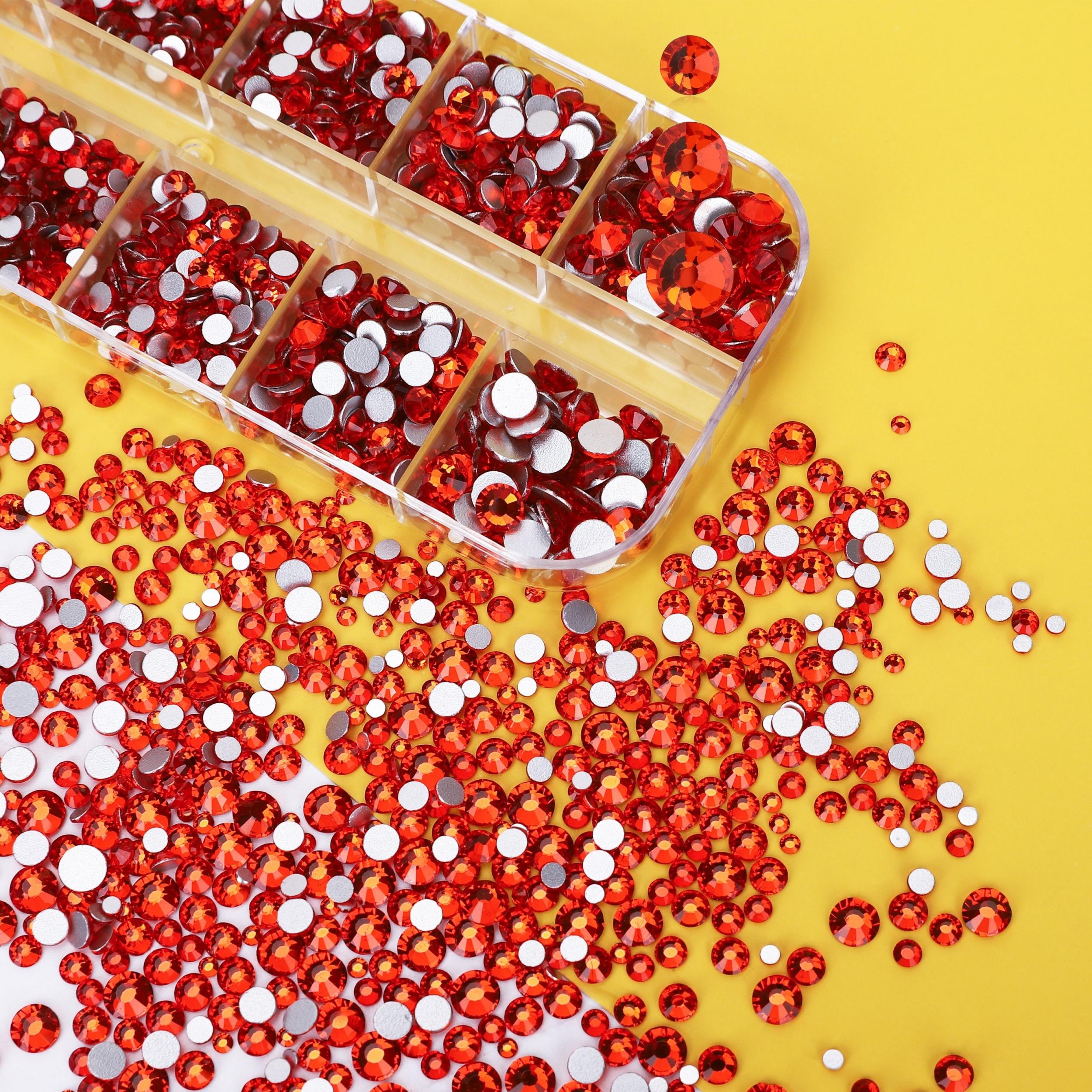 2600pcs Orange Red Flat Back Rhinestone Round Crystal Nail Gems